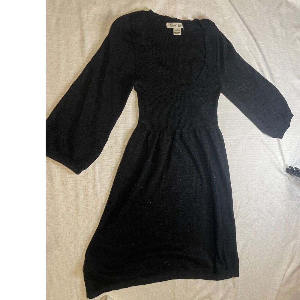 White House Black Market sparkly black knit sweater dress.